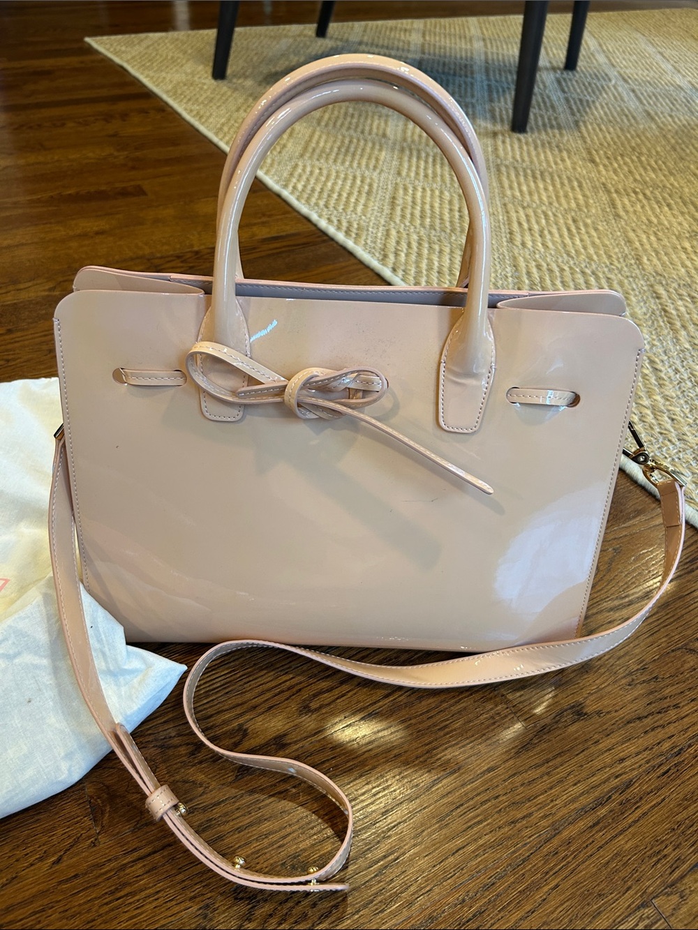 Mansur Gavriel Blush Pink Patent Leather Satchel with Bow